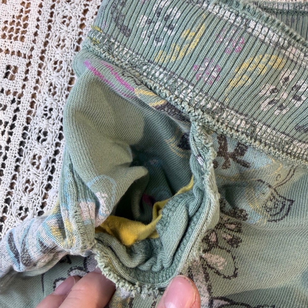 Old Navy VTG Sage Green Floral Paisley Cotton Micro Mini Lounge Shorts Sz L Y2K - Picture 11 of 11